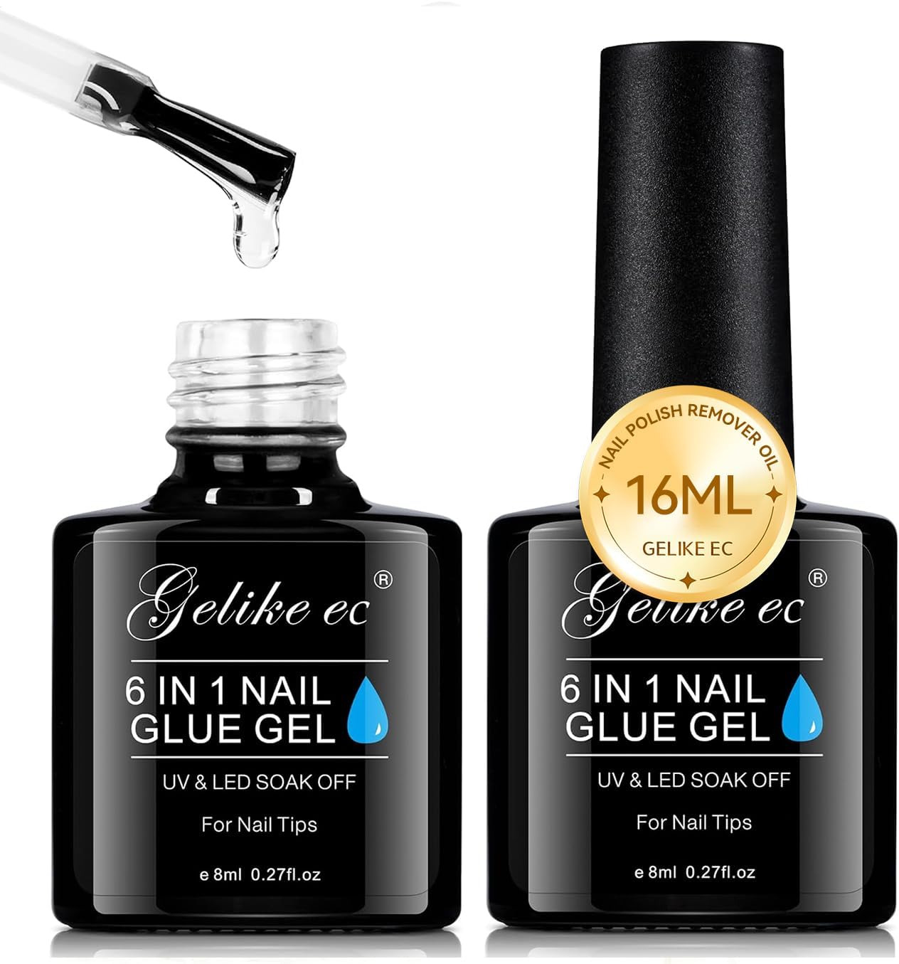 Colle Faux Ongles Gel - 6 en 1 UV Colle Capsule Americaine Ongle Extra Forte, Gummy Base Pose americaine, Nail Glue 2PCS 16ml 1.0-Clair 16ml
