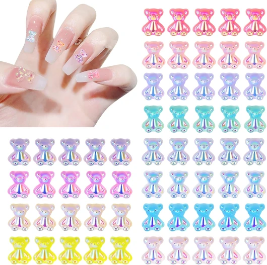 Art d'ongle en Résine D'ours 3D Résine Décorations Perles à Ongles d'Ours Cristal pour Le Décor de Manucure DIY Ornements Paillettes 12 Couleurs 60 Pièces