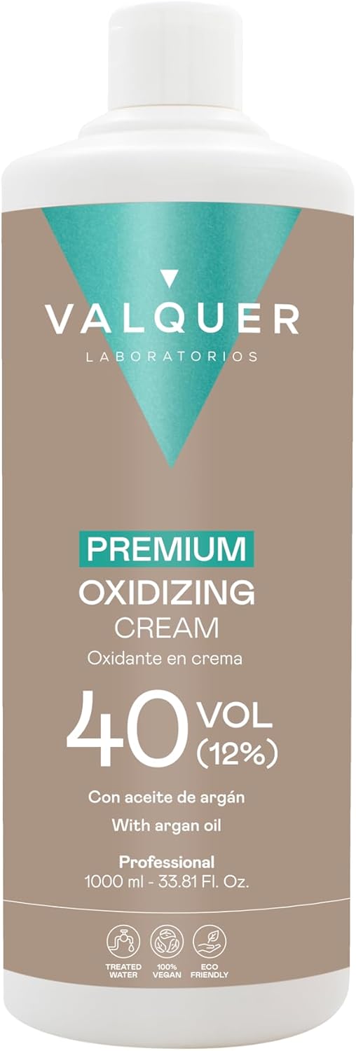 Valquer Profesional Premium Oxygéné Ultra-Crémeux 40 Vol (12%) - Eau Oxygénée pour les Colorants - Coloration Permanente des Cheveux - 1000 Ml
