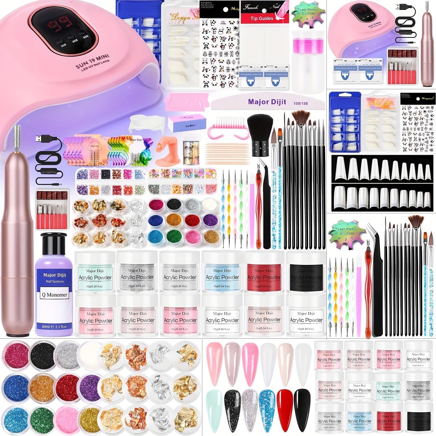 Kit Ongle Acrylique Complet En Gel Avec Lampe Uv 36w,Fraises à électriques,Poudre Acrylique Pour, Beaucoup de décoration manucure,Extensions D'Ongles En Gel 07