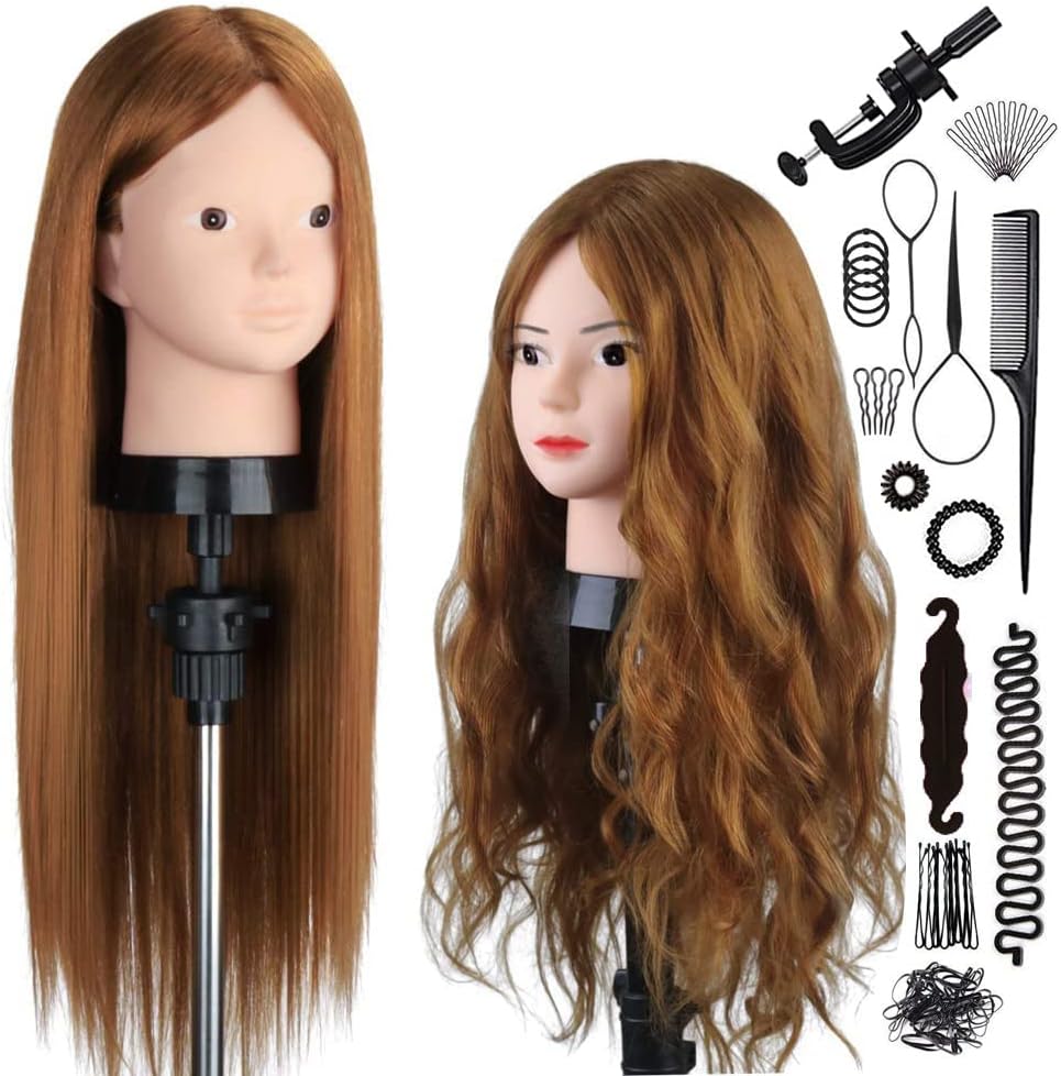 SZCY LLC 23,5 pouces 80% cheveux réels formation tête beauté maquillage coiffure mannequin poupée avec support de pince de Table + ensemble de tresses DIY