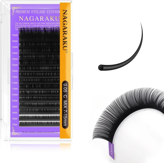 Extension de Cils à Cils Individuel Volume Russe Faux Cils Professionnel Classique 1: 1 Eyelash Extensions Naturel Boucle Stable Léger Cils Noir 16 Rangées(0.05mm C Curl 7-15mm) 7-15mm Mix 0.05 C