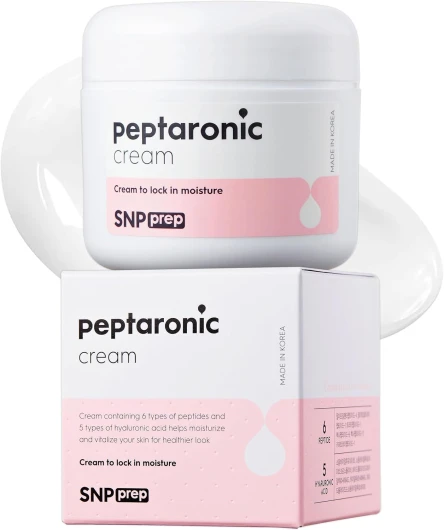 Crème Visage SNP Prep Peptaronic – Hydratant tout-en-un coréen avec 6 peptides et 5 types d'acides hyaluroniques pour une hydratation intense, élasticité, texture légère et nourrissante, 55ml