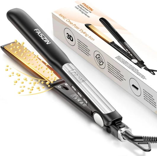 Lisseur Cheveux avec Plaques en Titane Lisse, Fer a Lisser Négatifs Ions Protect, 20S Chauffe Rapide, Écran LCD, Voltage Universel, Lisseur Boucleur Cheveux 2 en 1（Noir） Lisseur Cheveux 2 en 1 Noir Mat