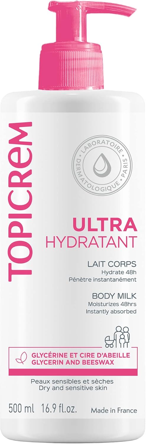 Ultra Hydratant Lait Corps - Hydrate 48h, Relipide, Protège la Peau - Texture Onctueuse, Odeur Délicate - Crème Hydratante pour Peaux Sensibles - Fabrication Française - 500 ml 500 g (Lot de 1)