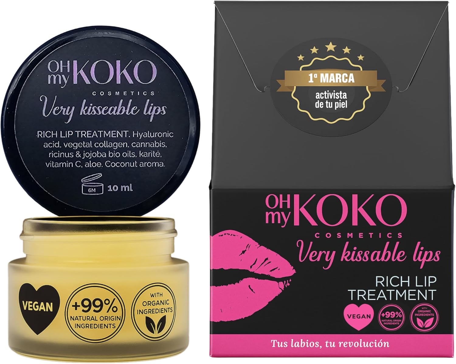 OhMyKoko - Sérum Lèvres Hydratant et Repulpant à l'Acide Hyaluronique - Baume à Lèvres Solide Naturel - Avec Collagène Végétal, Vitamine C et Aloe Vera - Nourrit, Répare et Repulpe - 10 ml