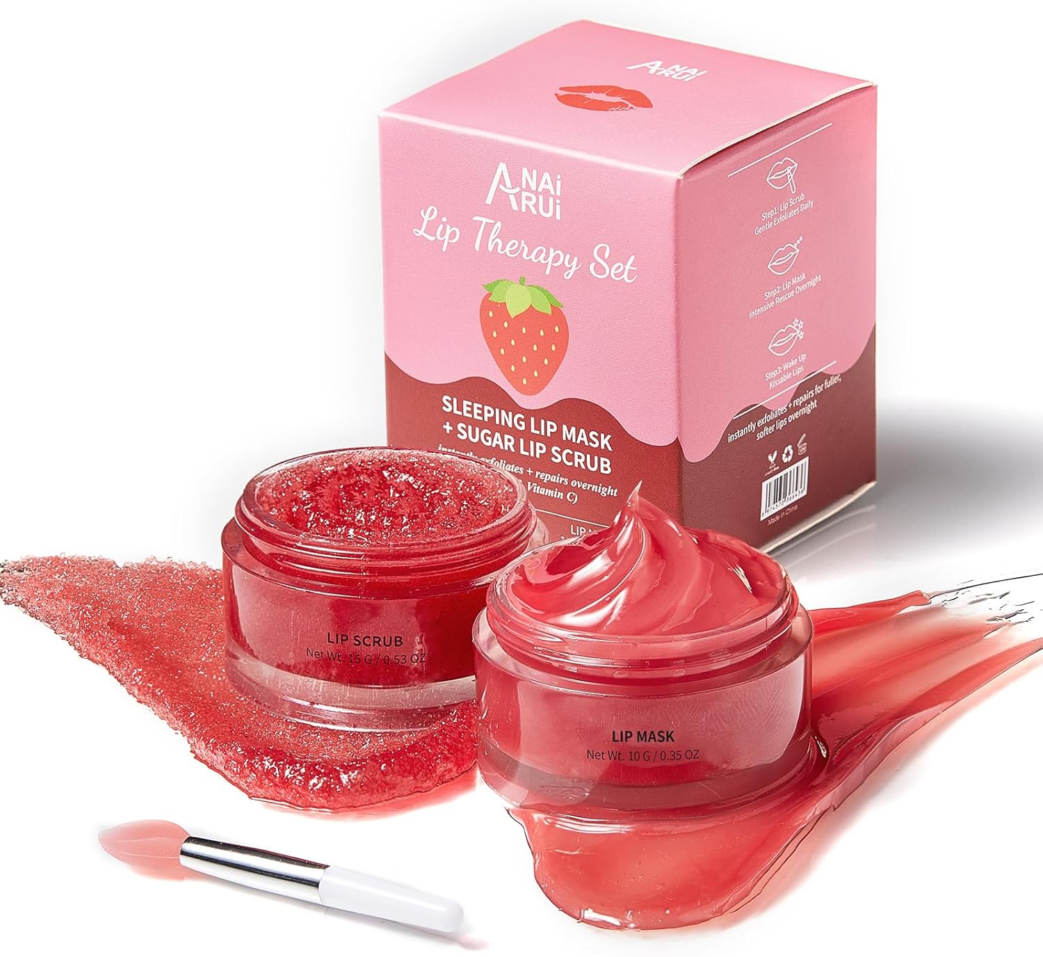 ANAiRUi Kit de Soin pour les Lèvres - Ensemble de Masque Baume pour les Lèvres & Gommage Sucré pour les Lèvres - Masque de Nuit pour les Lèvres (Baies + Vitamine C)