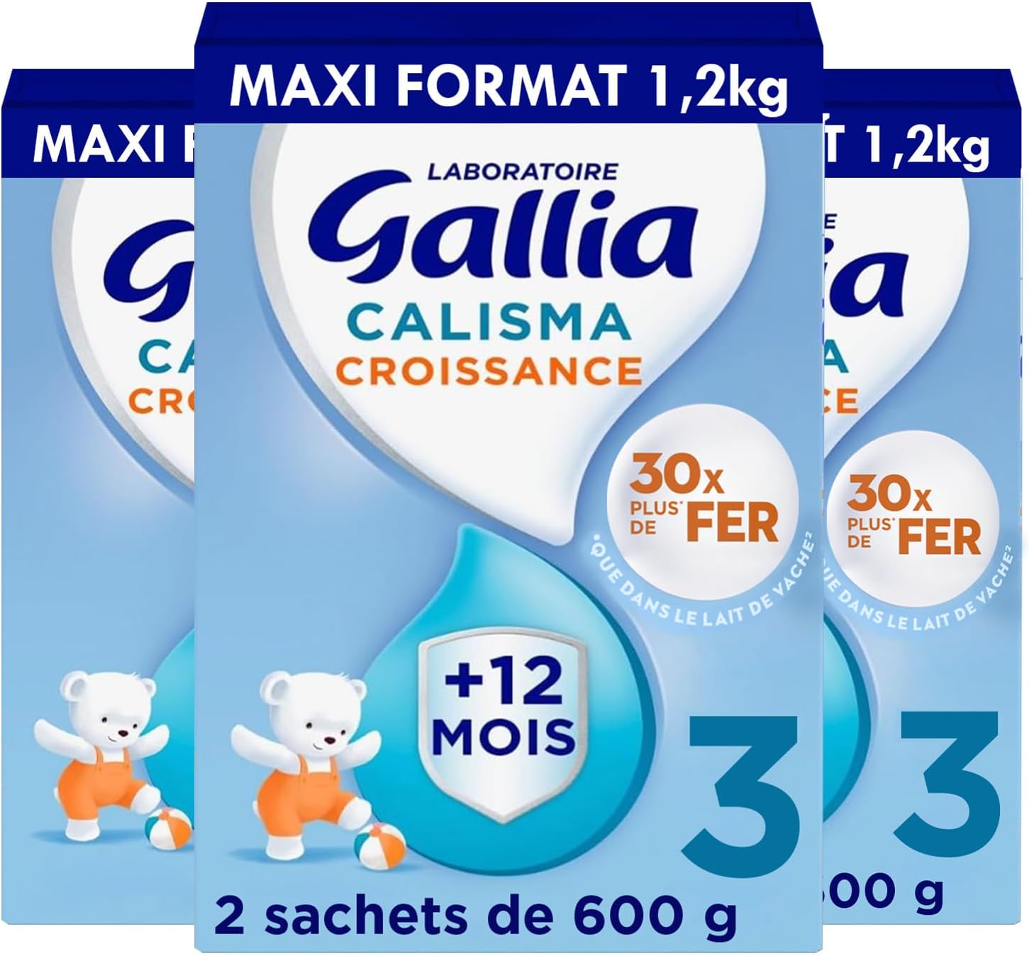 Calisma Croissance 3ème âge - Lait en Poudre pour Bébé - Sans Huile de Palme - Lait Bébé dès 12 mois - Lot de 3x1,2kg