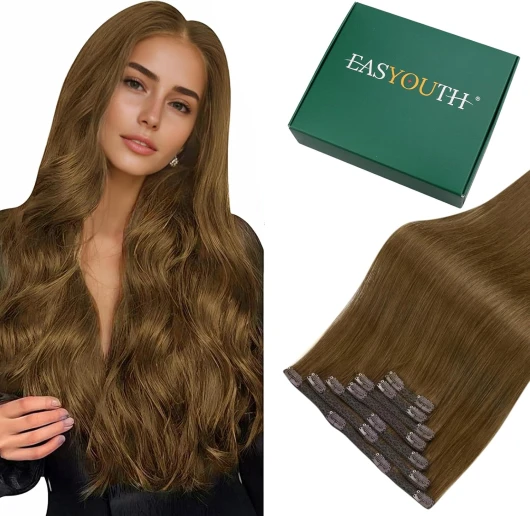 Extension a Clip Cheveux Naturel Brun Clip Extension Cheveux Vrais Brun Invisible Extension de Clips Cheveux Humains Double Trame #4 30cm 70g 7Pcs 1-3 #4 30cm 7pcs