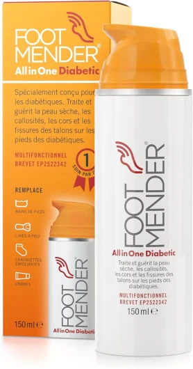 All in One Diabetic - Médicalement prouvé, Une crème pour les pieds efficace - Traitez et soignez vos pieds secs, votre peau dure, vos cors et vos talons fissurés - 150 ml