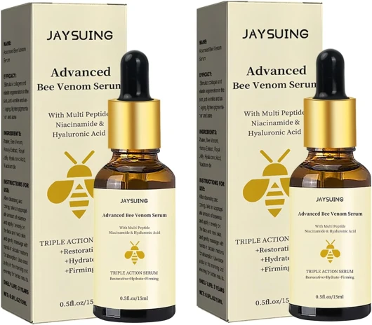 2 Pièces Essence de Venin D'abeille, Sérum de Soin Anti-Âge Anti-Rides Hydratant et Nourrissant au Miel, Peau Ferme Réduire les Ridules Sérum Visage Convient à Tous les Types de Peau