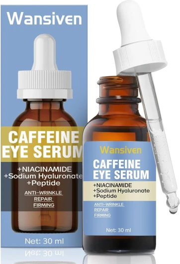 Wansiven Sérum pour les yeux à la caféine, sérum réparateur anti-rides pour les yeux avec acide hyaluronique et niacinamide, hydratant pour les yeux pour hommes et femmes, 30 ml