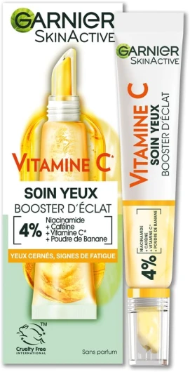 Skin Active - Soin Yeux Booster D'Éclat - Réduit Les Cernes & Signes De Fatigue - Niacinamide, Caféine, Vitamine C, Poudre De Banane - Vegan & Cruelty Free - Tous Types de Peaux - 15 ml