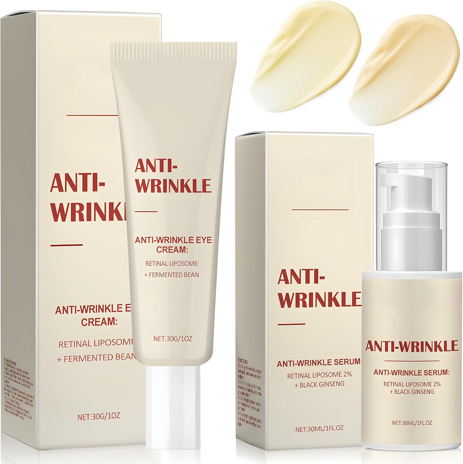 Retinol Serum Visage, Retinol Shot, Crème Contour des yeux avec Haricot Fermenté pour Soin des Rides, Éclaircit les Imperfections de la Peau, Pack de 2