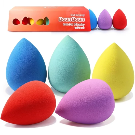 BEAKEY Makeup Sponge Set 5 Pack Micro Porous Low Absorption Soft Latex Free Foundation Beauty Sponges & Blenders for Powder Cream 5pcs multi-colored sponges