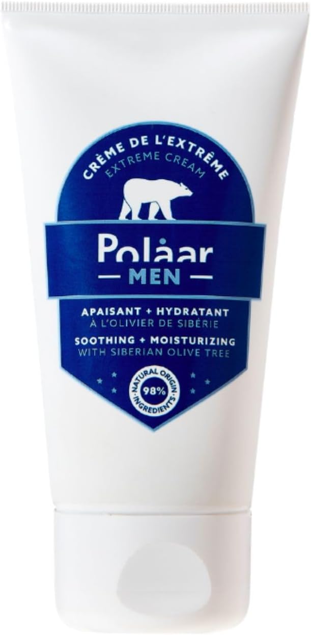 Polåar Men - Soin Hydratant Visage Homme - Crème de l'Extrême à l’Olivier de Sibérie - Apaise après le rasage - Gel-crème au fini mat - Parfum boisé épicé - 98% Naturel, Vegan, Made in France - 50 ml