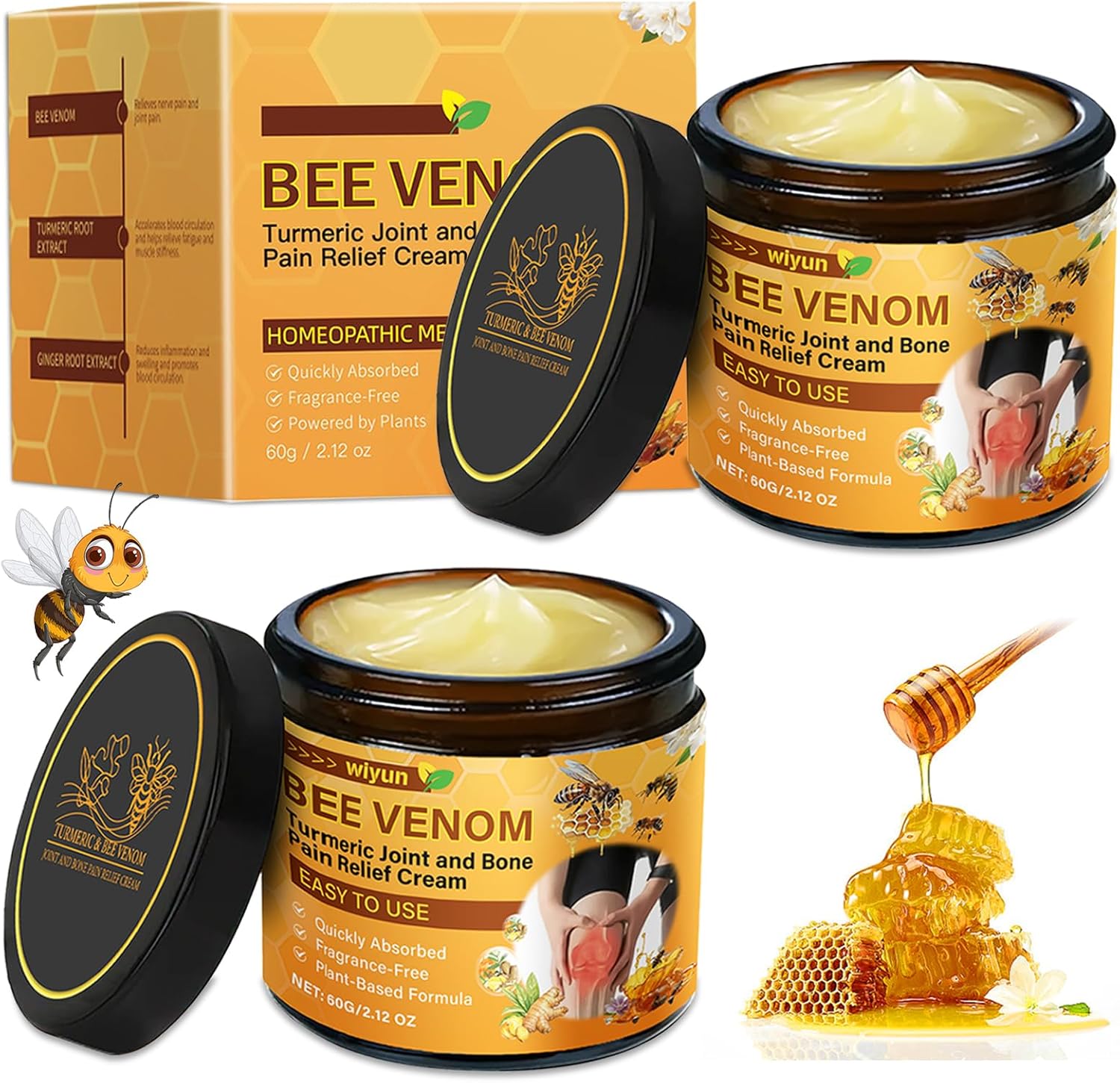 2 PCS venin d'abeille crème réparatrice peau,Venin d'abeille Crème de des Articulations,Crème Hydratante au,Venin D'abeille pour tous les Types de peau