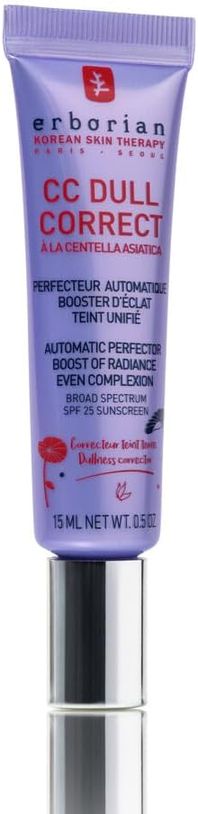 Erborian - CC Dull Correct - Soin Perfecteur Automatique de Teint - à Base de Centella Asiatica - Booster d’Eclat Illuminateur, Peau Unifiée - Crème Visage - Produit Coréen 15 ml