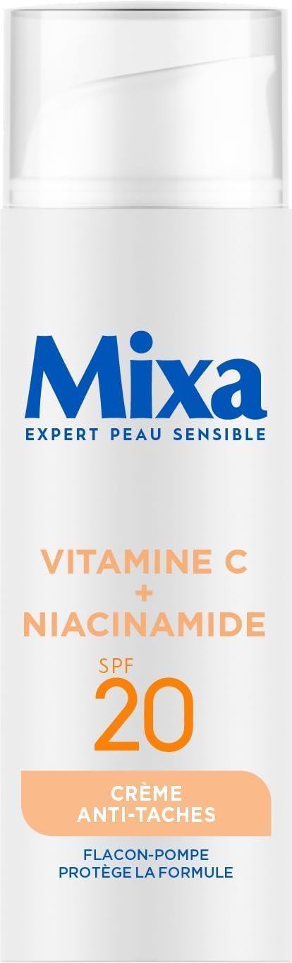 Crème Anti-Taches SPF 20 à la Vitamine C et Niacinamide - Teints Ternes et Irréguliers - Éclaircissant Uniformisant - Texture Légère et Rafraîchissante - Flacon-Pompe Antioxydant - 50 ml Crème Anti-taches Vitamine C
