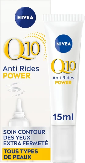 Q10 Power Soin Contour des Yeux (1x15 ml), crème anti rides yeux enrichie en Q10 pur & Acide Hyaluronique, soin anti-âge anti-cernes booster de collagène, crème hydratante tous types de peaux 15 ml (Lot de 1) Power Soin Contour des Yeux