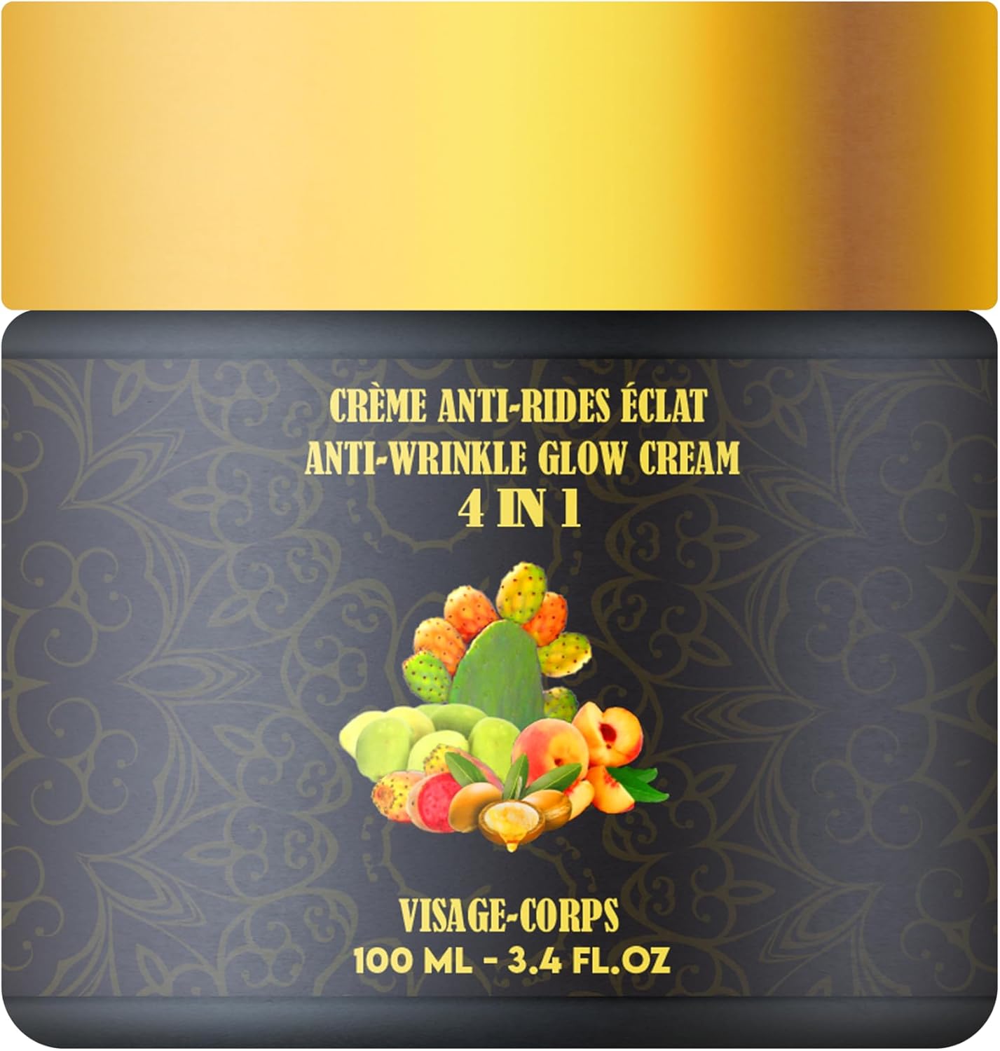 MEILLEURE CRÈME HYDRATANTE ANTI-RIDES 4 en 1 : Huile de pépins de figue de barbarie Huile d’argan Huile de noyau d’abricot Huile essentielle de géranium bourbon Top 1 des Soins Visage (100 ml) 100 ml (Lot de 1)