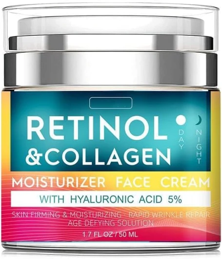 Crème visage au rétinol à l'acide hyaluronique, crème hydratante anti-âge pour le jour et la nuit pour femmes et hommes, crème visage au collagène réduit les rides et la sécheresse 1,7 FL Oz