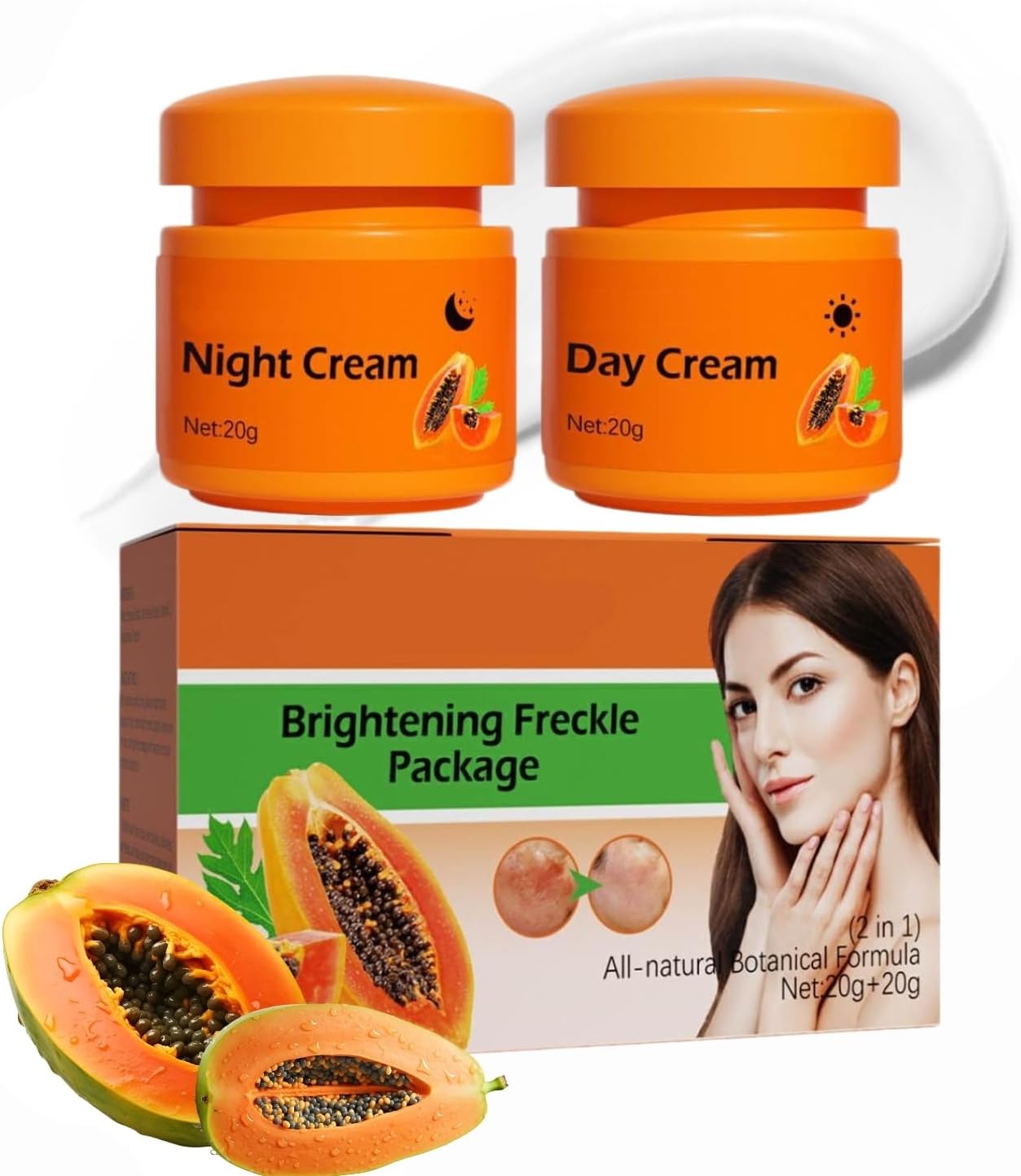 Papaya - Lot De 2 Crèmes Blanchissantes Pour Le Visage,Crème éclaircissante Visage,Crème De Jour Et De Nuit Contre Les Taches De Rousseur,Anti Tache Visagé,Creme Eclaircissante Peau Noir Puissant
