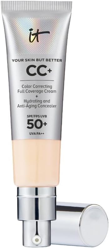 IT Cosmetics, Crème CC+ Anti-Âge Your Skin But Better, Haute Couvrance, Waterproof, Enrichi en Peptides, Collagène & Vitamines, Fini Naturel Fair Light 32 ml (Lot de 1)