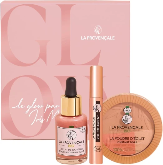 Coffret Le Glow d'Iris Mittenaere - Coffret Maquillage & Soin - Sérum Booster d'Eclat multi usage - La Poudre Eclat L'Instant Doré - Le Mascara Volume Ardent