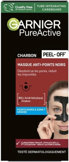 Skin Active - Masque Peel-Off Anti-Points Noirs - Réduit les Pores & les Impuretés - Charbon & Acide Salicylique - Vegan & Cruelty Free - Zone T - Peaux Grasses à Imperfections - 50 ml