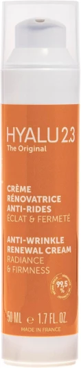 HYALU2.3 Crème Rénovatrice anti-rides - Éclat/Fermeté - Crème anti-âge global - Hydrate - Complexe breveté (Acide Hyaluronique + AHA+ Glycérol) & trio de Vitamines C - 99,5% naturel - 50ml