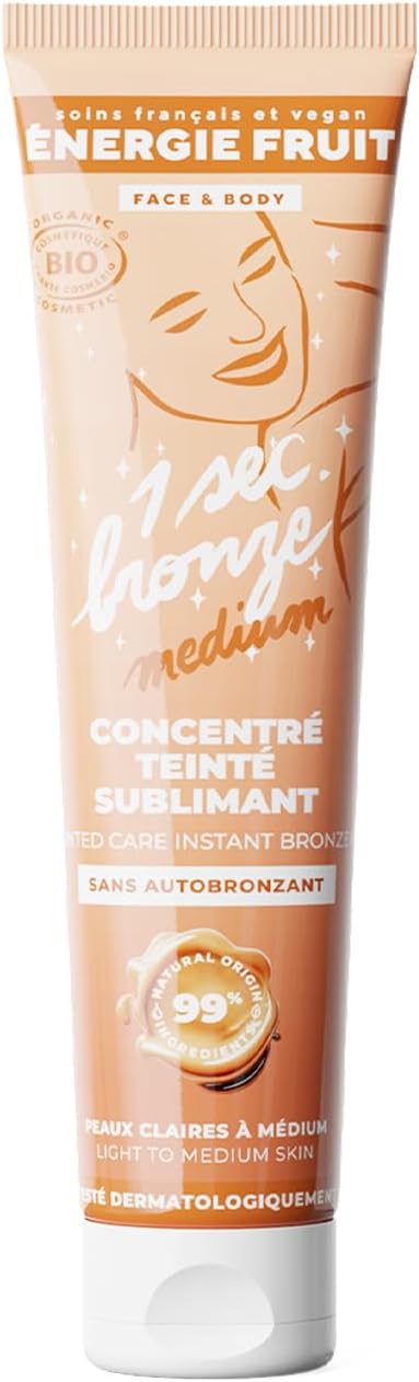 CONCENTRE TEINTE SUBLIMANT CERTIFIE BIO Ecocert - Nouvelle Teinte Peaux Claires à Medium - Sans autobronzant DHA - Nacres et pigments naturels - Corps et visage - 100ML 100 ml (Lot de 1) Peaux claires à medium