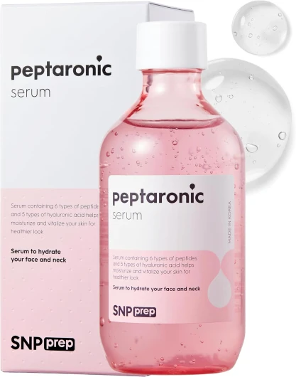 Sérum SNP Prep Peptaronic – Sérum coréen pour le visage et le corps avec 6 peptides et 5 types d'acides hyaluroniques pour des soins hydratants raffermissants, une hydratation non grasse, 220ml.
