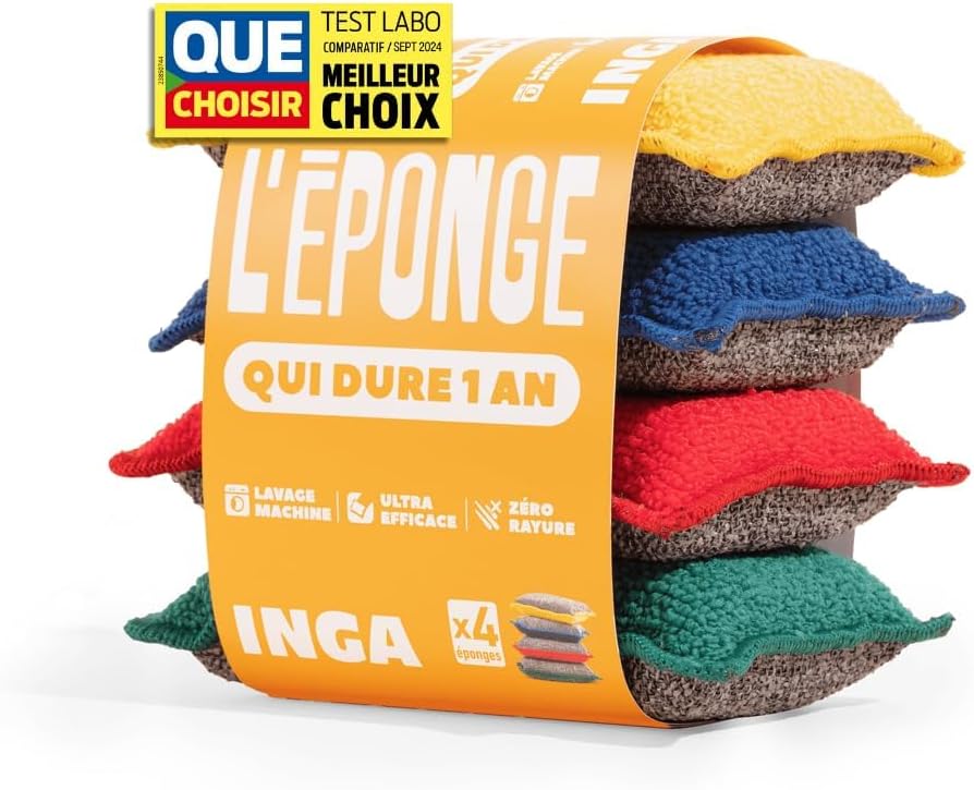 4 X Eponges Réutilisables Lavables - Très Efficaces, Ne Rayent Pas - Fabriqué en Europe - Éponge Lavable Qui Dure 1 an...
