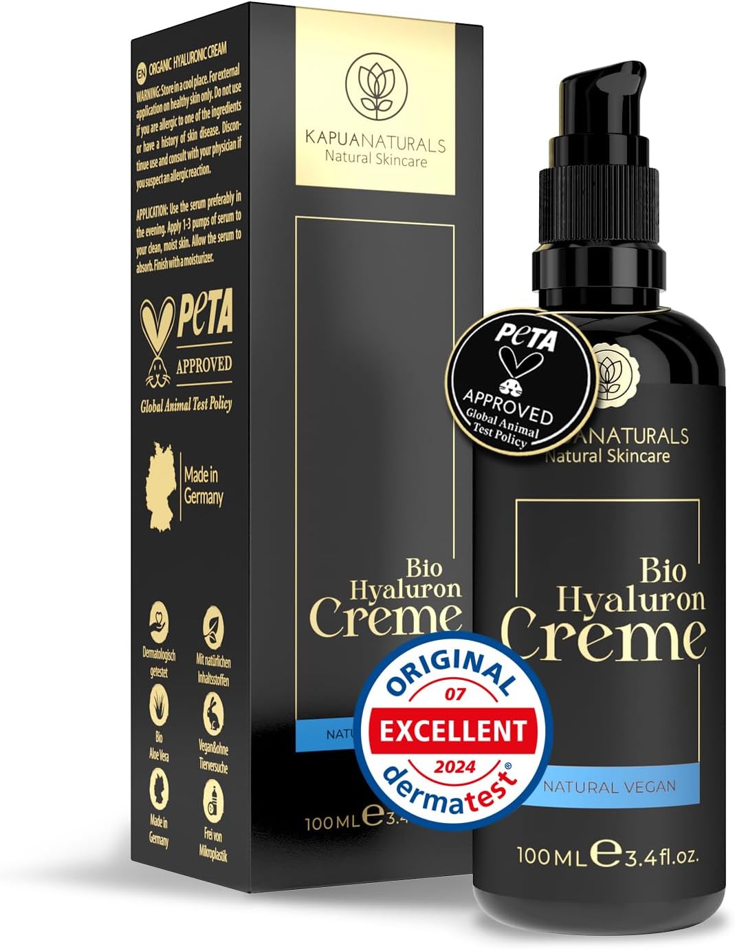 Crème Hydratante Visage BIO à l'Acide Hyaluronique Hautement Dosée 100ml + Huile d'Argan + Aloe Vera + Huile de Coco • Cosmétique Naturelle Made in Germany ✓ Crème Anti-Rides ✓ Jour & Nuit Crème de Soin à l'Acide Hyaluronique