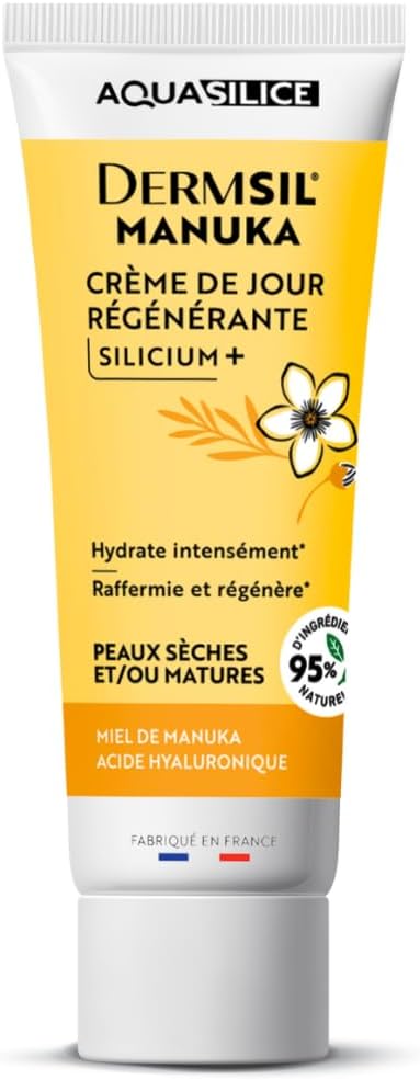 Crème de Jour Anti-Age au Miel de Manuka - Enrichi à l'Acide Hyaluronique & Silicium Organique - Hydrate & Répare - Peaux Abimées & Asséchées - Soin Visage Nourrissant & Lissant - 50 ml - Aquasilice