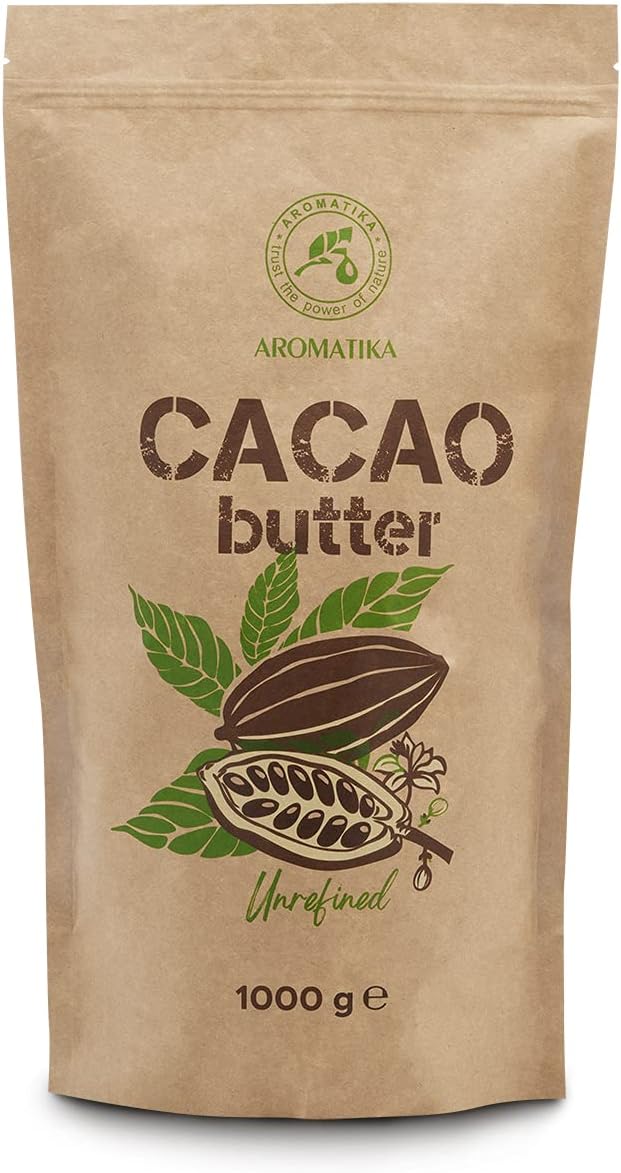 Beurre de Cacao - 1kg / 1000g - Théobroma Cacao - Cru et Naturel - Pressé à Froid - Cacao Cru pour la Cuisine et les Soins de Beauté - Aliment Cru - Superfood