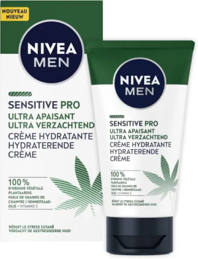 MEN Crème hydratante visage ultra-apaisante Sensitive Pro (1 x 75 ml), Crème visage hydratante à l’Huile de Chanvre Bio, Soin homme apaisant à la formule vegan Ultra Apaisant
