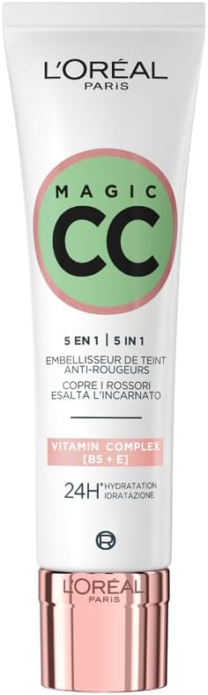 L'Oréal Paris - CC Crème 5-en-1 - Crème Universelle Anti-Rougeurs - Enrichie en Vitamines B5 et E - Hydratation 24H - Peaux Sensibles et Peaux Grasses - Magic CC Crème - Teinte Universelle - 30 ml 00 UNIVERSELLE