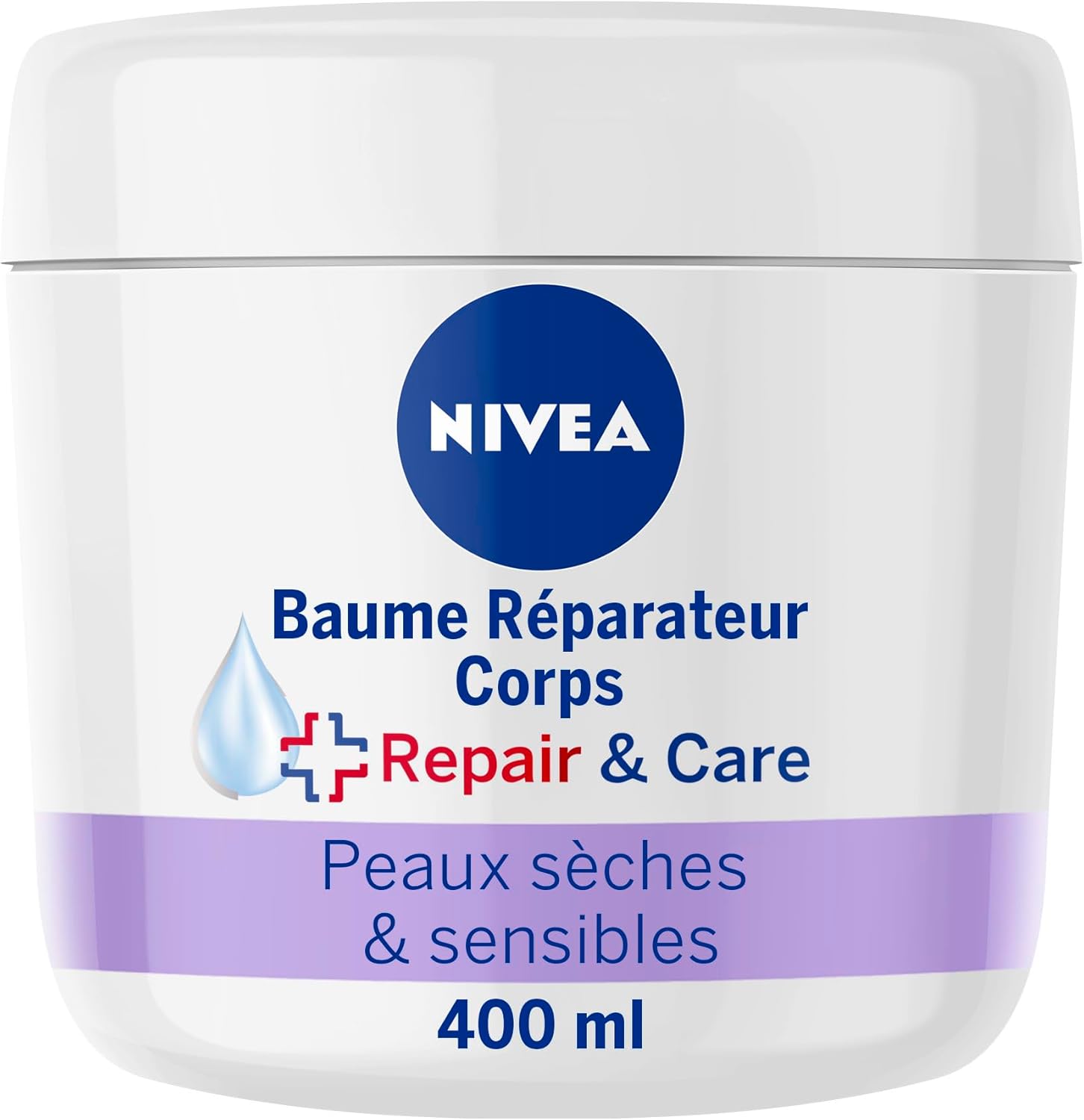 REPAIR & CARE Baume Réparateur Visage, Corps & Mains Peaux Sèches & Sensibles (1 x 400 ml), Crème à la glycérine & panthénol anti-démangeaison, Soin corps hydratant non parfumé 72H 400 ml (Lot de 1) Peaux Sèches & Sensibles