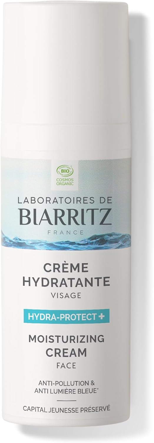 Laboratoires de Biarritz - Crème Hydratante Visage Hydra-protect+ - Bouclier Anti-Pollution et Anti-Lumière Bleue - Formule Vegan - Certifiée Bio - Tous Types de Peau - Fabriquée en France - 50 ml