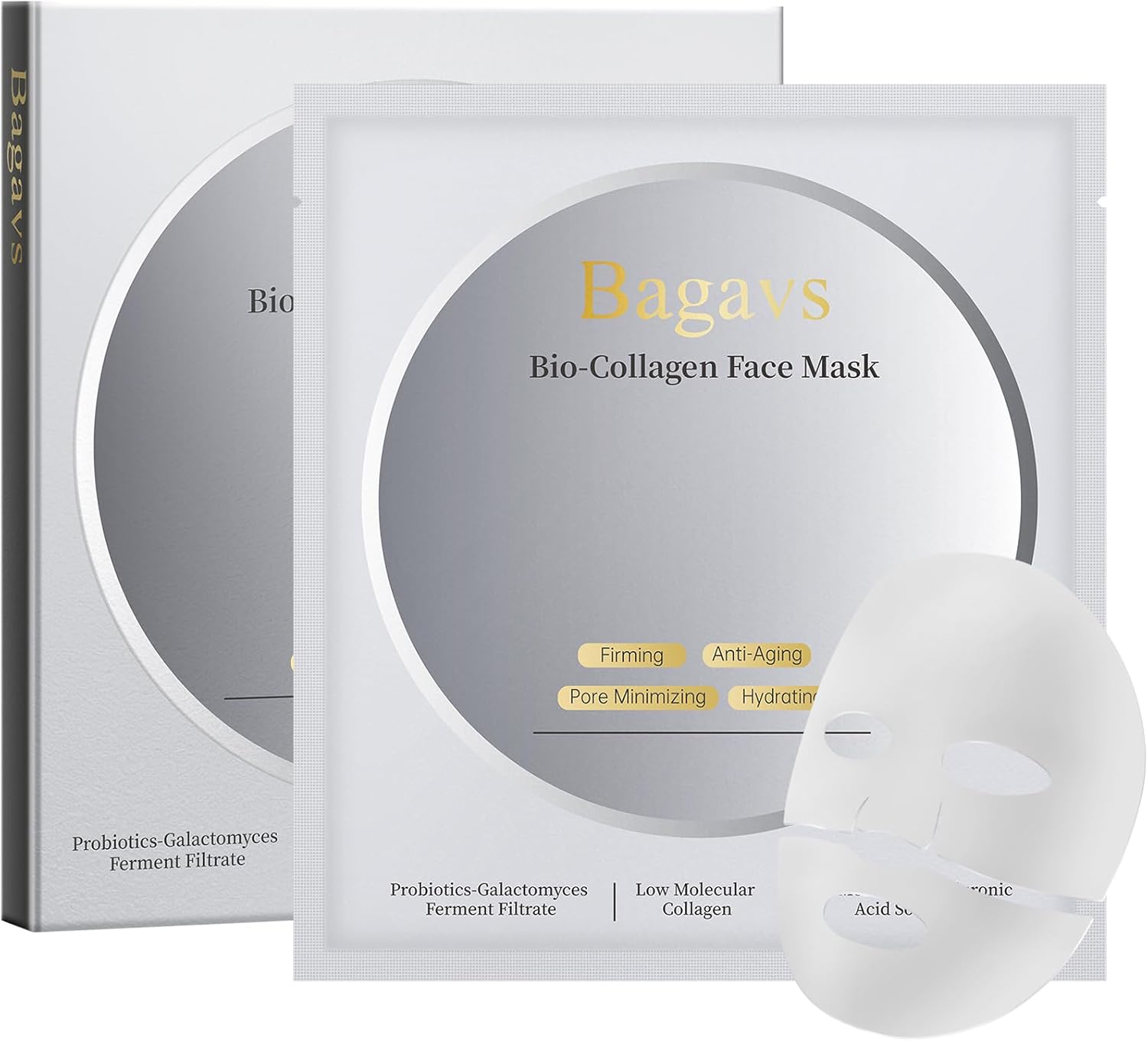 Bio-Collagen Masque Collagene Visage, Masque Visage de Nuit Riche en Acide Hyaluronique pour Skincare, Hydratant, Anti- rides et Anti-âge，Resserre les Pores, 38g (Lot de 4)
