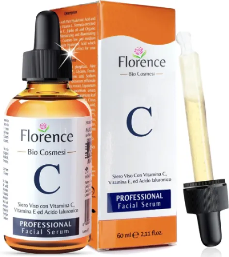 60 ml BIO Sérum Visage à la Vitamine C, Acide Hyaluronique Pur, Vit - E, B5 et Niacinamide - Anti-rides, Anti-taches, Anti-âge et Hydratant - Soin Visage Vegan & Cruelty Free - Testé Dermatologiquement