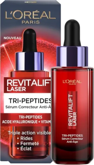 L'Oréal Paris - Sérum Correcteur Visage Anti-Âge - Soin Anti-Âge Triple Action - À l'Acide Hyaluronique, Peptides & Vitamine C - Tous Types de Peau - Revitalift Laser X3-30 ml Sérum Anti-Âge 30ml