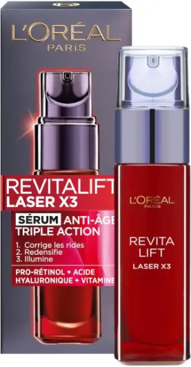L'Oréal Paris - Revitalift Laser X3 - Sérum Visage Anti-Âge Peau Neuve Triple Action Multi-Correction - À l'Acide Hyaluronique et au Pro-Xylane Concentré (3%) - Pour Tous Types de Peaux - 30 ml Sérum Anti-Age