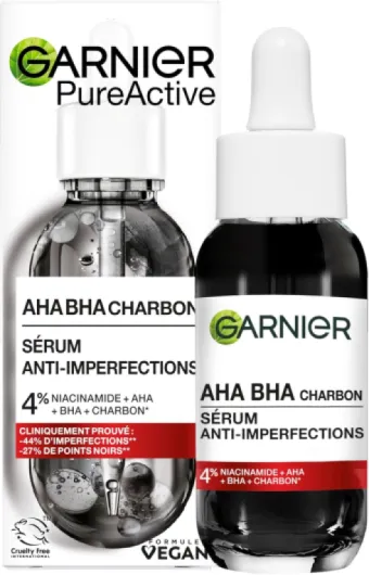 Pure Active - Sérum Anti-Points Noirs & Imperfections au Charbon - 4% Niacinamide, Acide Salicylique & Acide Lactique - Peaux Grasses à Tendance Acnéique - Vegan & Cruelty Free - 30 ml