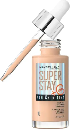 Fond de Teint Fluide - Glow & Soin de la Peau - À la Vitamine C - Longue Tenue 24H - Formule Vegan - Superstay Skin Tint - Teinte : 10 - 30 ml
