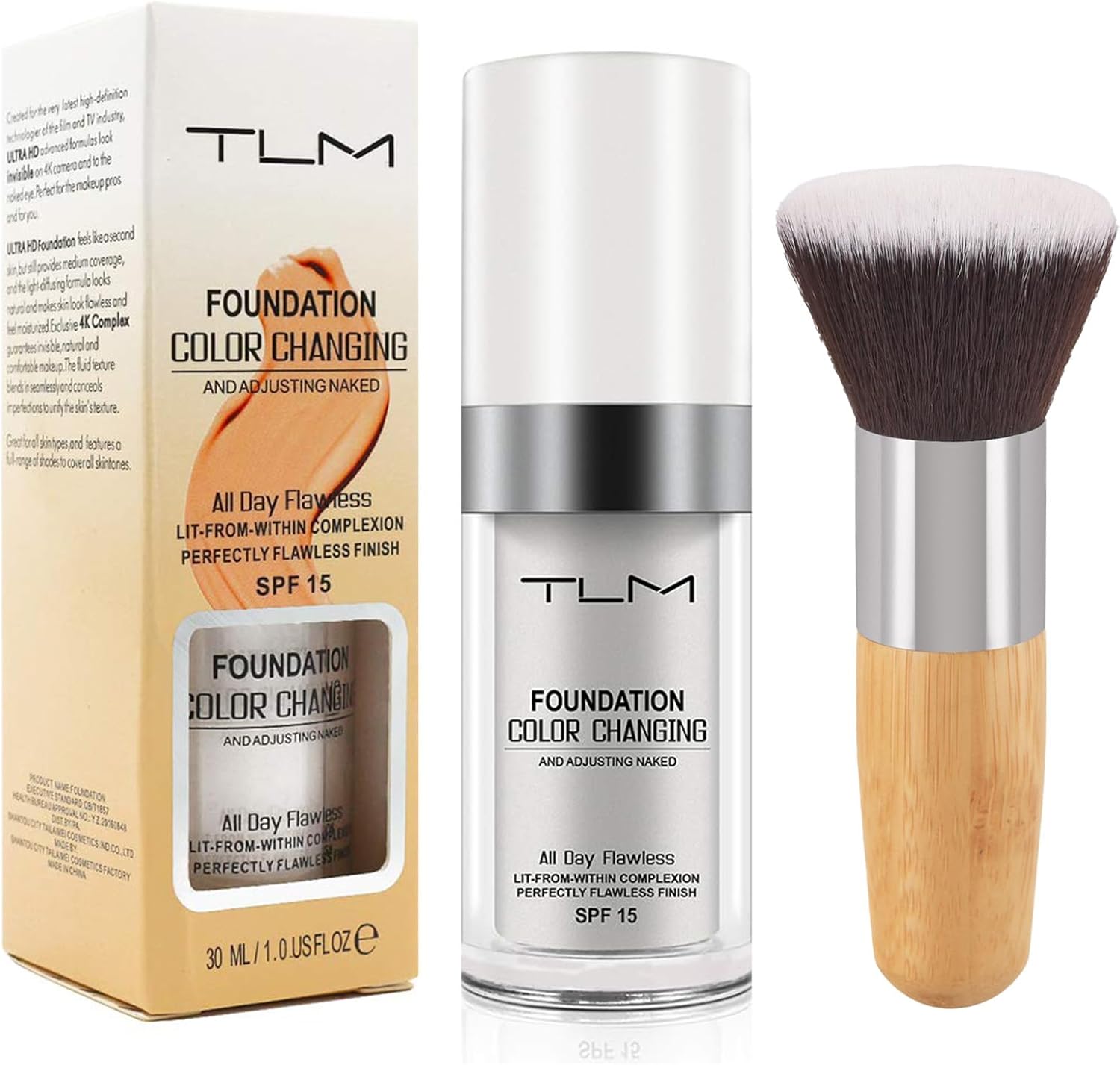 Fond de teint qui change de couleur, hydratant et protection solaire SPF15, fond de teint changeant de couleur, pour peaux matures, fond de teint impeccable toute la journée pour les tons de peau