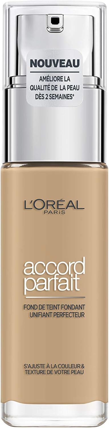 L'Oréal Paris - Fond de Teint Fluide - Hydratation 24H - Formule à l'Acide Hyaluronique - Tous les Types de Peaux - Accord Parfait - Teinte : Beige Doré (3.D) - 30 ml 3D BEIGE DORÉ