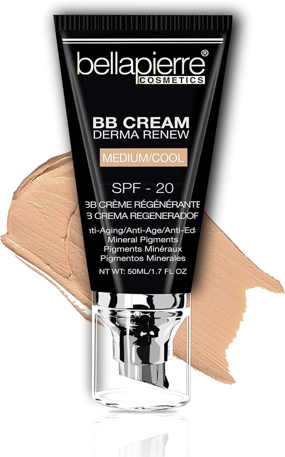 Bellapierre BB Crème SPF 20 - Correcteur, fond de teint et hydratant - Non toxique et sans paraben - Applicateur à pompe – 50 grammes - Medium Cool 50 g (Lot de 1) Medium Cool